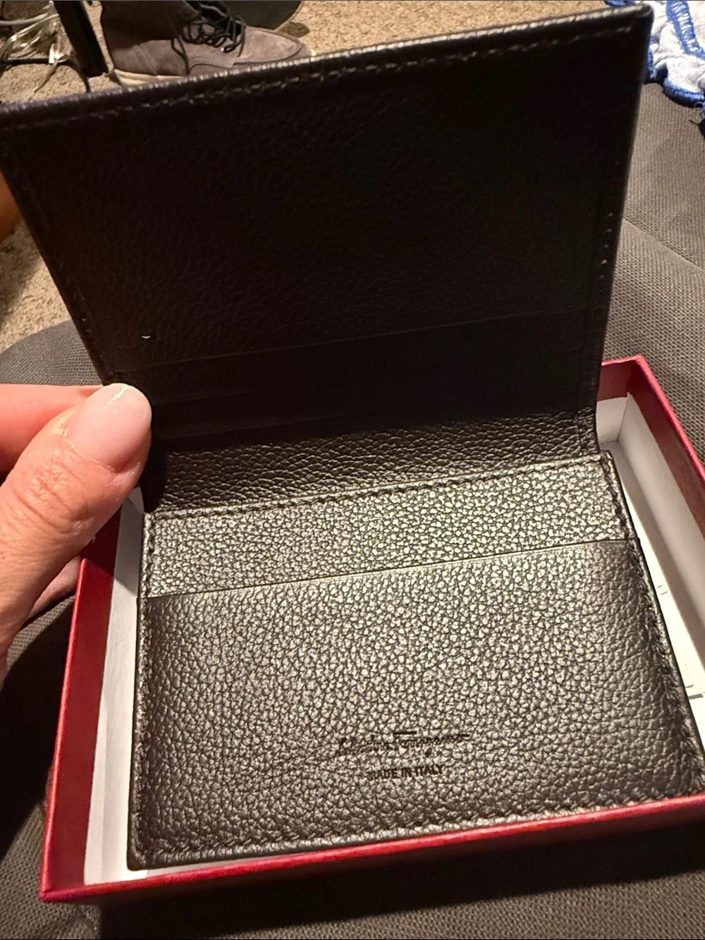 Salvatore Ferragamo Brown Pebbled Leather Card & Key Holder